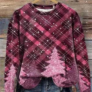 Women Plaid Crew Neck Printing Casual Spring/Fall Long Sleeve Sweatshirt, JustFashionNow Sweatshirts & Hoodies, color:Pink|size:XXL,