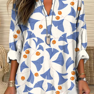 V Neck Long Sleeve Abstract Printing Regular Loose Blouse For Women, Blouses, color:Off White|size:5XL, catalog Noracora shop