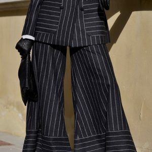 Urban Striped Fashion Wide Leg Pants, Pants, color:Black|size:XXL, Stylewe