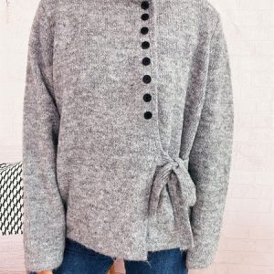 Women Cotton Plain Long Sleeve Comfy Casual Sweater, Sweaters, color:Gray|size:L, catalog Noracora shop