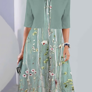Women Floral Summer Dress Crew Neck Short Sleeve A-Line Dress, Dresses, color:As Picture|size:3XL, catalog Noracora shop