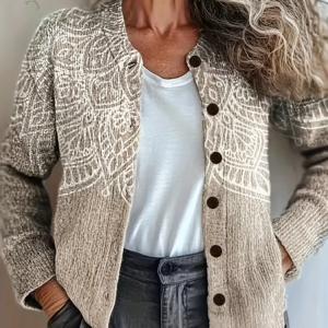 Women Abstract Long Sleeve Comfy Vintage Printing Cardigan, Cardigans, color:Light Khaki|size:5XL, catalog Noracora shop