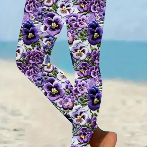 Women Floral Casual All Season Printing Long Leggings, JustFashionNow Leggings, color:Purple|size:XXL,