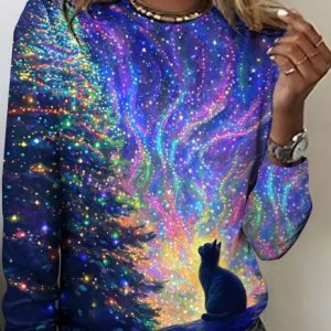 Vintage Animal Crew Neck Long Sleeve T-shirt, T-shirts, color:Purple|size:4XL, catalog Noracora shop