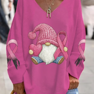 Casual Geometric V Neck Long Sleeve T-shirt, T-shirts, color:Rose Red|size:4XL, catalog Noracora shop