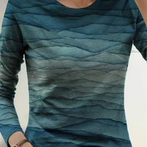 Casual Abstract Crew Neck Long Sleeve T-shirt, T-shirts, color:Deep Green|size:XXL, catalog Noracora shop