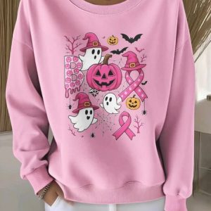 Casual Crew Neck Halloween Sweatshirt, Hoodies & Sweatshirts, color:Pink|size:4XL, catalog Noracora shop