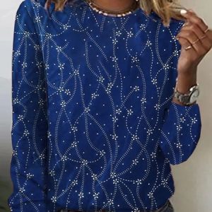 Women Striped Long Sleeve Tee T-shirt Crew Neck Vintage Spring/Fall Top, JustFashionNow T-Shirts, color:Blue|size:M,