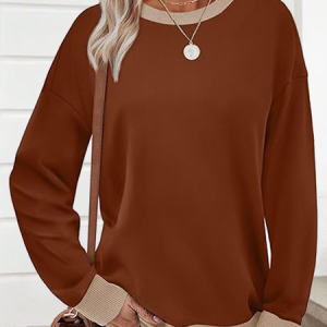 Casual Crew Neck Plain Hoodie, Hoodies & Sweatshirts, color:Coffee|size:4XL, catalog Noracora shop
