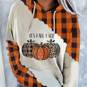 Casual Hoodie Plaid Pumpkin Printing Comfy Loose Hoodie, Hoodies & Sweatshirts, color:Orange|size:4XL, catalog Noracora shop