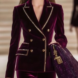Elegant Buttoned Plain Lapel Collar Blazer, Blazers, color:Purple|size:XXL, Stylewe