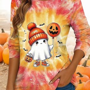 Casual Tie-Dye Pattern Crew Neck Long Sleeve T-shirt, T-shirts, color:As Picture|size:4XL, catalog Noracora shop