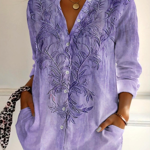 Shirt Collar Long Sleeve Gradient Pattern Regular Loose Shirt For Women, Shirts, color:Purple|size:5XL, catalog Noracora shop
