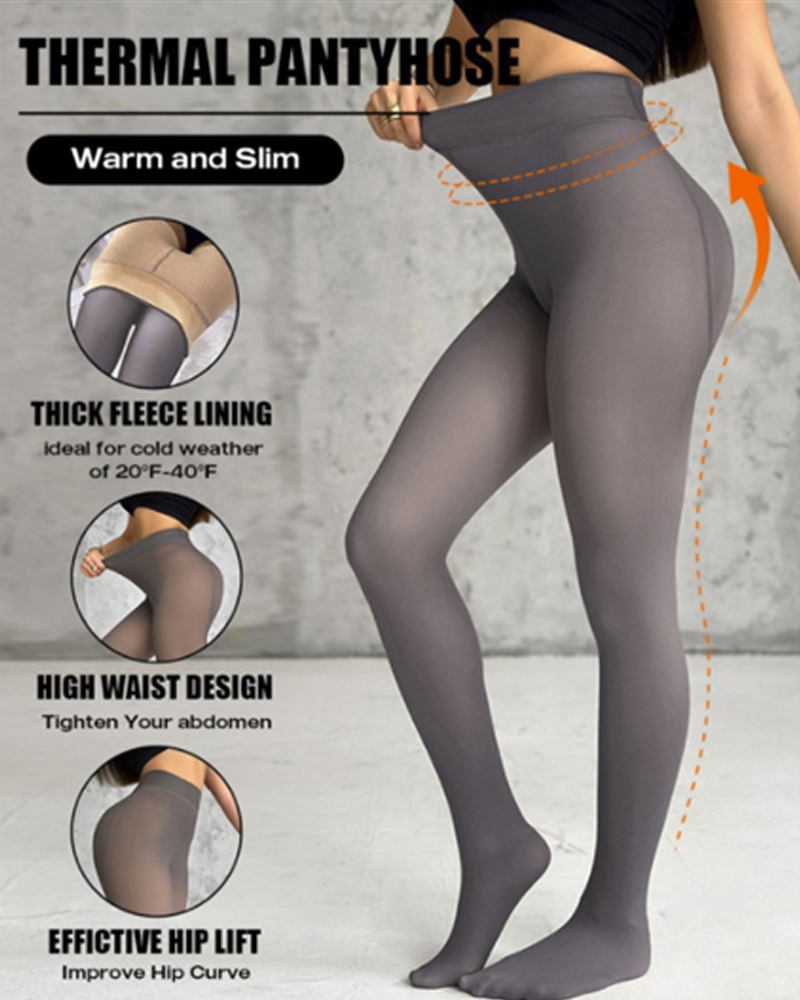Fleece Lined Tights Sheer Fake Translucent Thermal High Waist Pantyhose Tights Leggings, women Leggings, ChicMe catalog - Image 3