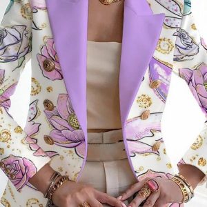 Women Floral Spring/Fall Outerwear Vintage Printing Long Sleeve Shawl Collar Regular Blazer, Blazers, color:Color5|size:5XL, catalog Noracora shop