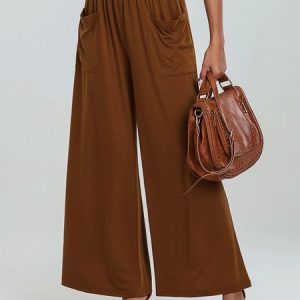 Women Plain Long Elastic Waist Pants Casual Spring/Fall Trousers, Pants, color:Brown|size:XXL, catalog Noracora shop