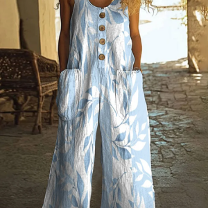 Women Floral Crew Neck Sleeveless Casual Summer Jumpsuit, JustFashionNow Jumpsuits＆Rompers, color:Blue|size:4XL,