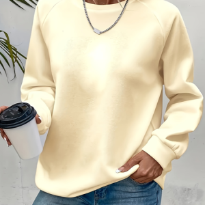 Casual Crew Neck Plain Sweatshirt, Hoodies & Sweatshirts, color:Beige|size:XXL, catalog Noracora shop