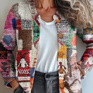 Women Knitted Striped Long Sleeve Comfy Vintage Cardigan, Cardigans, color:Color3|size:5XL, catalog Noracora shop