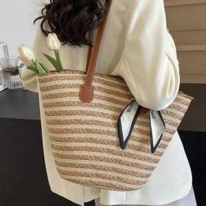New Straw Bag Women's Summer Handbag Seaside Tote Bag Large Capacity Woven Shoulder Bag High-end Bucket Bag, Bags, color:Color19|size:One-size, catalog Noracora shop