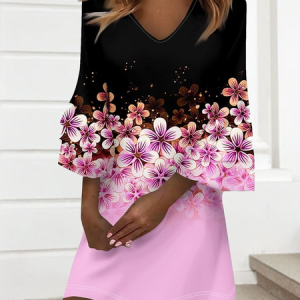 Women Floral Summer Dress V Neck Half Sleeve A-Line Dress, Dresses, color:As Picture|size:4XL, catalog Noracora shop