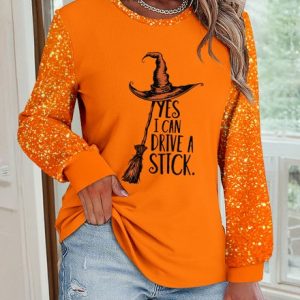 Casual Crew Neck Text Letters Sweatshirt, Hoodies & Sweatshirts, color:Orange|size:4XL, catalog Noracora shop