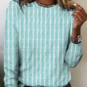 Vintage Plaid Crew Neck Long Sleeve T-shirt, T-shirts, color:Lake Blue|size:4XL, catalog Noracora shop