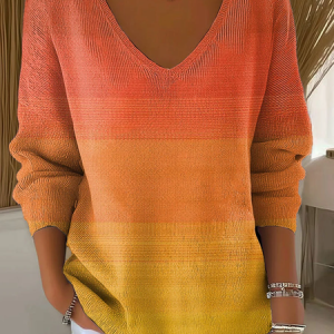 Women Cotton Ombre Long Sleeve Comfy Casual Sweater, Sweaters, color:As Picture|size:4XL, catalog Noracora shop