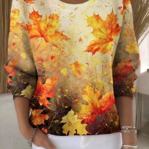 Women Cotton Floral Long Sleeve Comfy Vintage Sweater, Sweaters, color:Orange|size:4XL, catalog Noracora shop