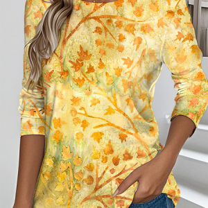 Casual Maple Leaf Pattern Crew Neck Long Sleeve T-shirt, T-shirts, color:Color5|size:3XL, catalog Noracora shop