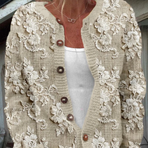 Women Floral Casual Spring/Fall Printing Cardigan, JustFashionNow Cardigans, color:Apricot|size:4XL,