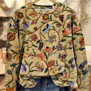 Women Floral Crew Neck Printing Casual Spring/Fall Long Sleeve Sweatshirt, JustFashionNow Sweatshirts & Hoodies, color:Khaki|size:3XL,