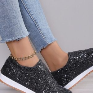 All Season Plain Street Shallow Sequined Rhinestone Elastic Casual Shoes, JustFashionNow Loafers, color:Black|size:43,