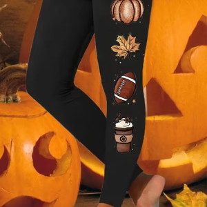 Women Maple Leaf Casual All Season Printing Long Leggings, JustFashionNow Leggings, color:Black|size:XXL,