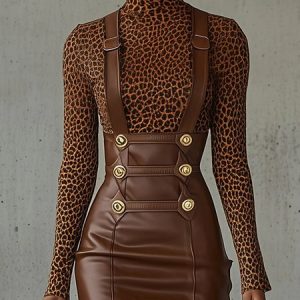 Urban Animal Print Printing Turtleneck T-shirt, Tees, color:Leopard|size:XXL, Stylewe