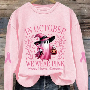 Women Halloween Spooky Text Letter We Are Pink Ribbon Print Crew Neck Spring/Fall Long Sleeve Sweatshirt, JustFashionNow Sweatshirts & Hoodies, color:Pink|size:XXL,