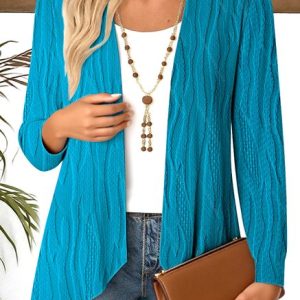 V Neck Long Sleeve Plain Regular Micro-Elasticity Regular Fit Blouse For Women, Shirts, color:Lake Blue|size:4XL, catalog Noracora shop