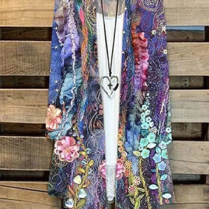 Women Floral Spring/Fall Cover-up Casual Lightweight Cardigan, JustFashionNow Cardigans, color:Purple|size:4XL,