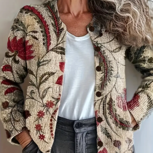 Women Floral Long Sleeve Comfy Vintage Printing Cardigan, Cardigans, color:Khaki|size:5XL, catalog Noracora shop