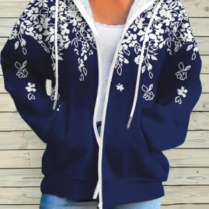 Women Spring/Fall Outerwear Casual Printing Floral Long Sleeve Hoodie Jacket, JustFashionNow Coats, color:Navyblue|size:4XL,