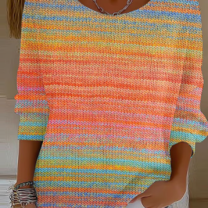 Vintage Striped V Neck Three Quarter Sleeve T-shirt, T-shirts, color:As Picture|size:5XL, catalog Noracora shop