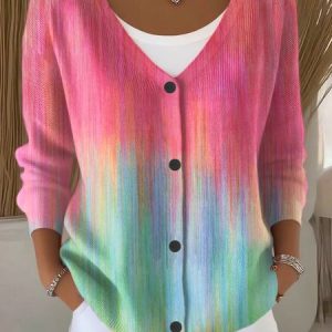 Women Abstract Long Sleeve Comfy Casual Printing Cardigan, Cardigans, color:Pink|size:5XL, catalog Noracora shop