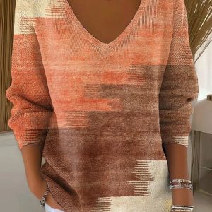 Vintage Striped V Neck Three Quarter Sleeve T-shirt, Sweaters, color:Color3|size:XXL, catalog Noracora shop