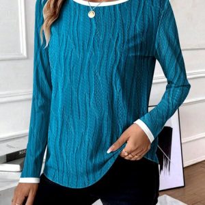 Casual Plain Crew Neck Long Sleeve T-shirt, T-shirts, color:Blue|size:4XL, catalog Noracora shop