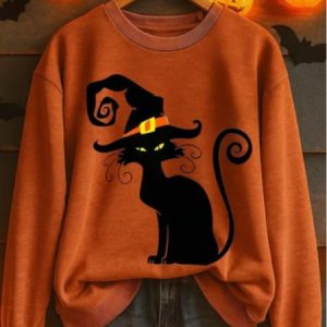 Vintage Crew Neck Cat Sweatshirt, Hoodies & Sweatshirts, color:Orange|size:5XL, catalog Noracora shop