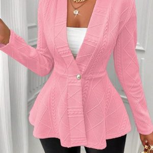 Women Spring/Fall Outerwear Vintage Jacquard Geometric Long Sleeve Half Open Collar Jacket, Coats, color:Pink|size:XXL, catalog Noracora shop