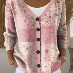 Women Floral Casual Spring/Fall Printing Cardigan, JustFashionNow Cardigans, color:Pink|size:5XL,