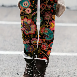 Women Floral Casual All Season Printing Long Leggings, Leggings, color:Black|size:XXL, catalog Noracora shop