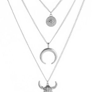 Electroplating Fashion Simple Alloy Bull Head Geometric Disc Eyes Horn Multi-layer Necklace, Necklace, color:Silver|size:One-size, catalog Noracora shop