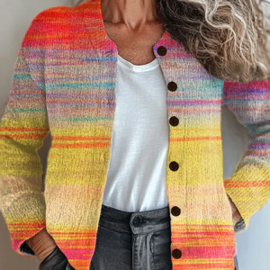 Women Abstract Printing Long Sleeve Crew Neck Vintage Spring/Fall Cardigan Outerwear, JustFashionNow Cardigans, color:Orange|size:5XL,